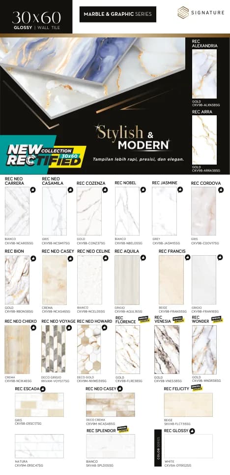 Mulia Signature CARRERA 60x60 Marble MARBLE warna BIANCO; BIANCO; GOLD; AZZURO; BIANCO; GOLD; BEIGE; GOLD; BEIGE; BEIGE