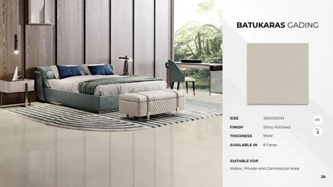 Quadra Batukaras Gading 100x100 Polish NORMAL (KETERANGAN sumber) warna Batukaras Gading