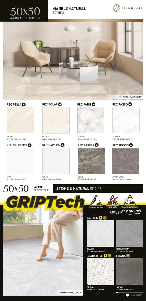 Mulia Signature GASTON 50x50 Rustic Griptech RUSTIC GRIPTECH warna MEDIUM GREY